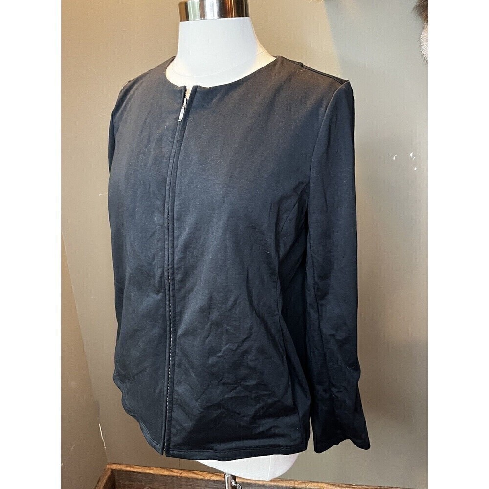 Eileen Fisher Black Full Zip Long Sleeve Organic Cotton Blend Sz Petite L
